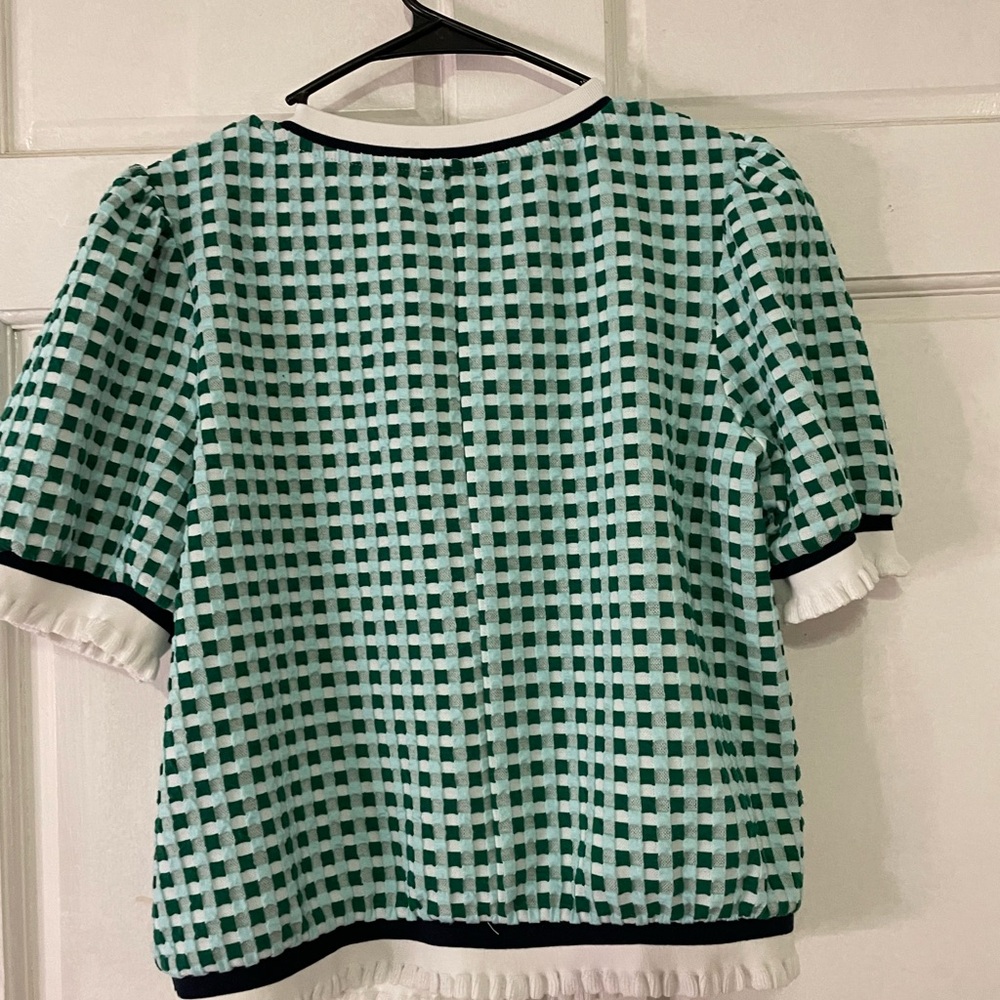 Voy Green Checked Puff Sleeve Blouse - Picture 7 of 8
